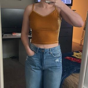 Fuzzy faux velvet Crop Top, Going Out Top, Yellow Cami